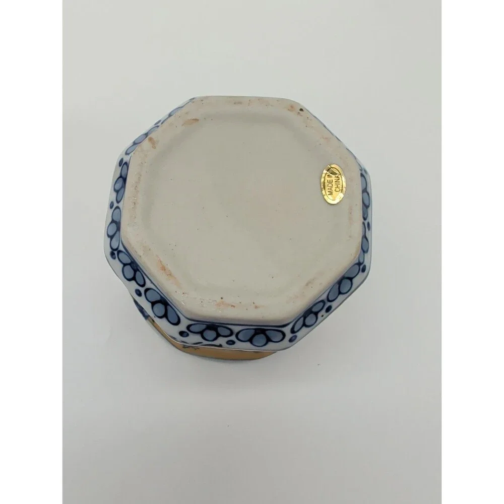 Vtg Chinese Yellow & Blue Floral Planter Octagonal Small